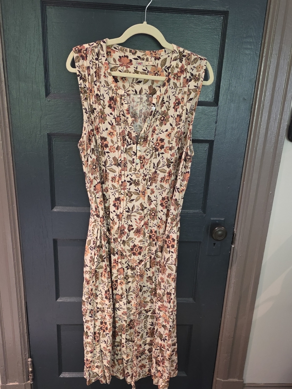 Faherty Sleeveless Floral Midi Dress in Cream and Rust